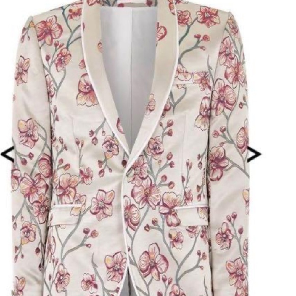Topman Floral Blazer - Cream and Pink